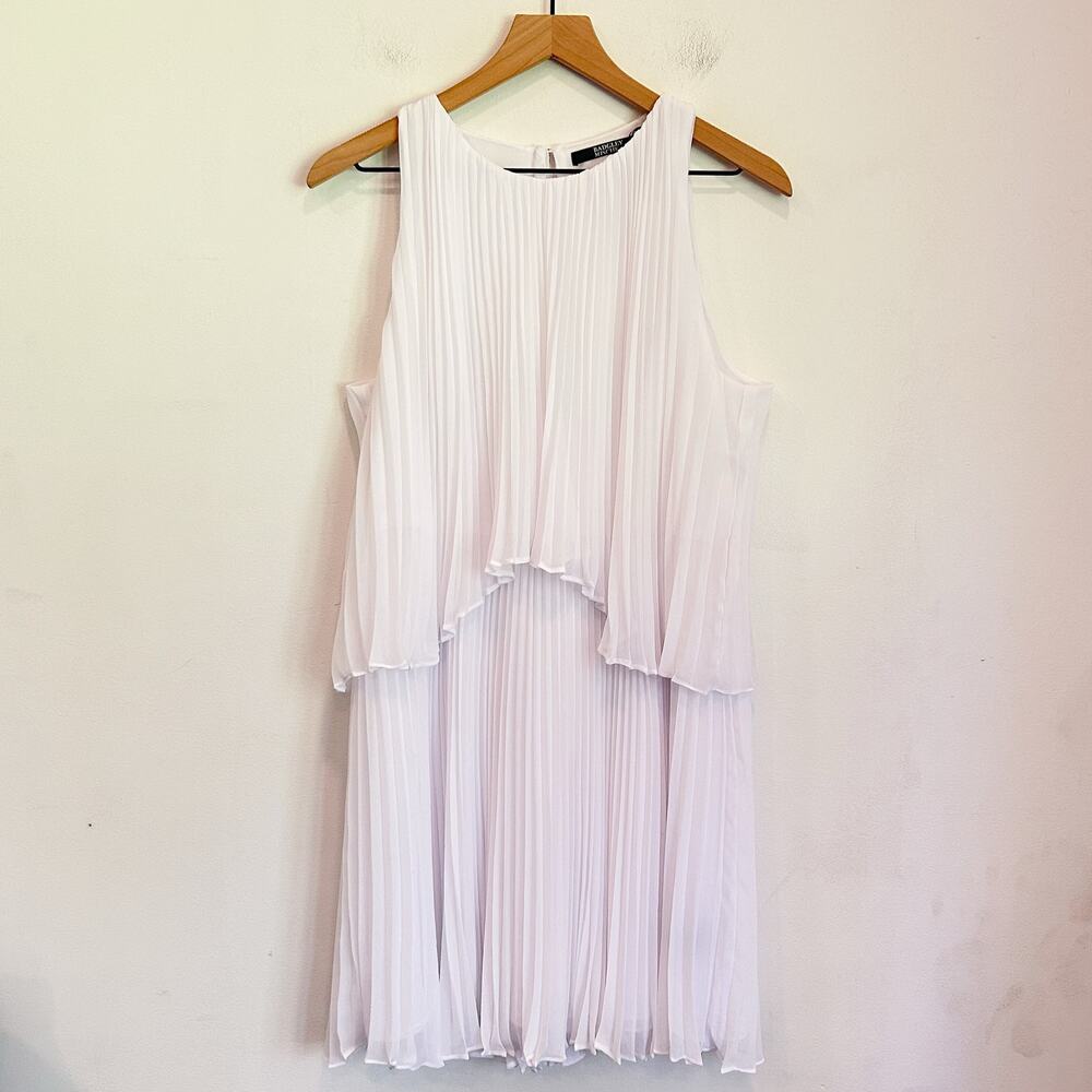 Badgley Mischka Pleated Flowy Sleeveless Dress White Size 12